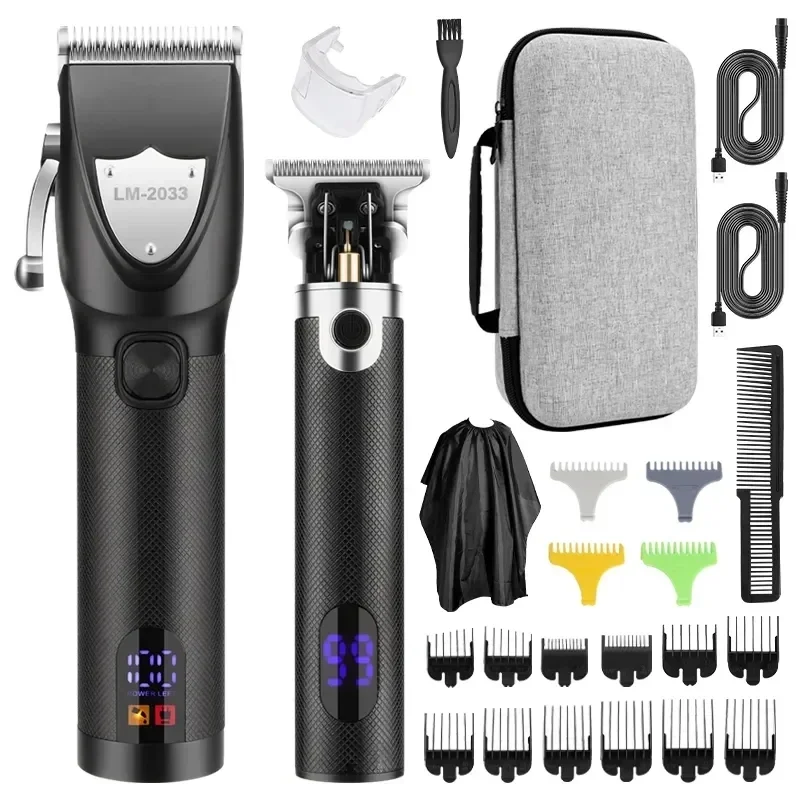 Professional Trimmer Resuxi LM-2033 Cordless  All Metal Body Low Noise Electric Hair Clipper 2 in 1 Set with Travel Bag for Men