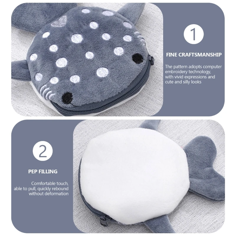 2Pcs Whale Plush Wallet Small Coin Purse Zippered Mouth Bag for Small Items