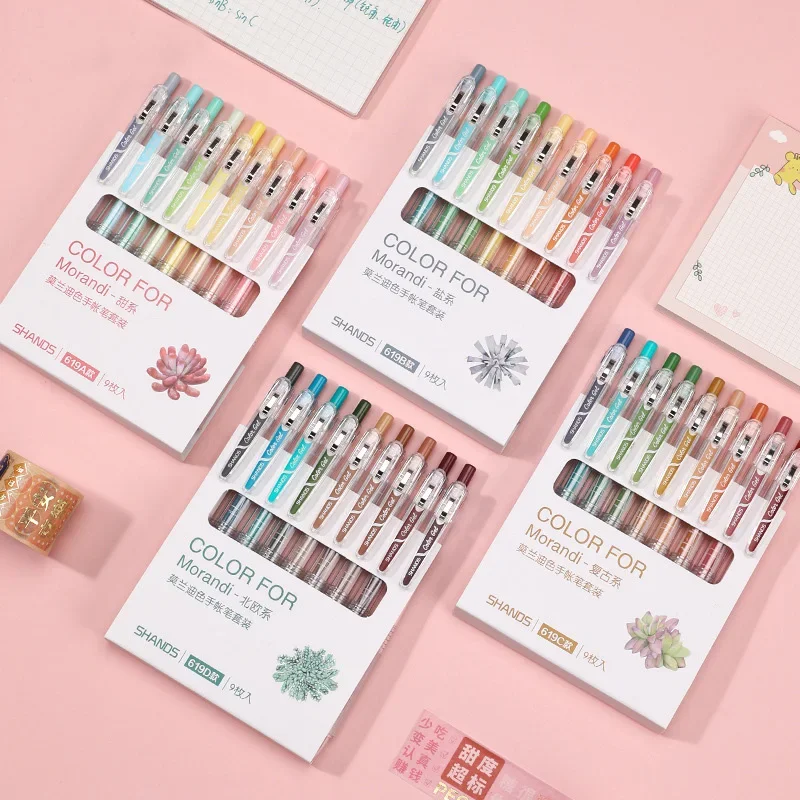 

9 шт./компл. набор цветных гелевых ручек 0,5 мм, шариковые ручки для скрапбукинга Kawaii, канцелярские принадлежности, выдвижная ручка, офисные аксессуары