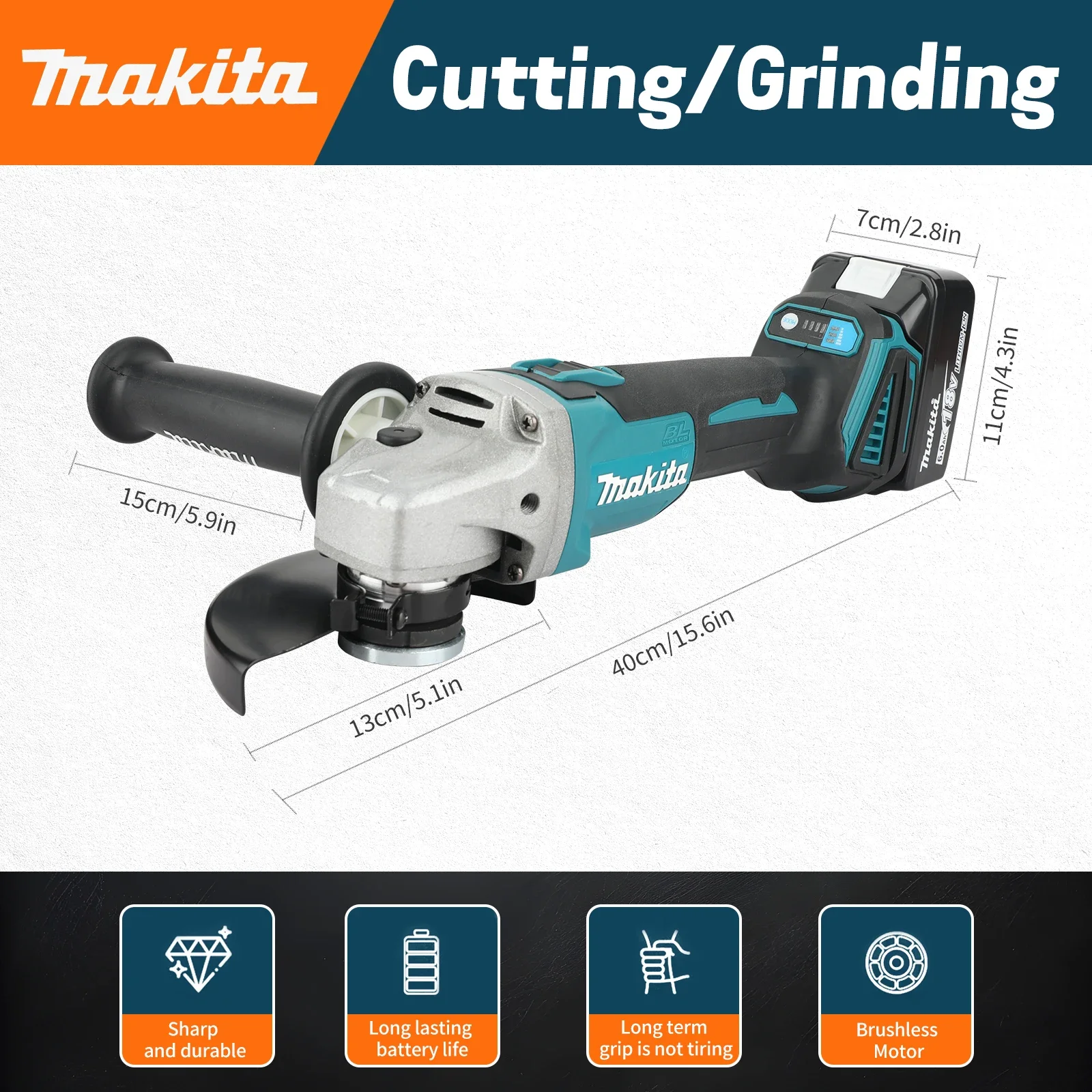 

Makita Electric Goddess DGA404 125MM Cordless Electric Angle Grinder Brushless Variable Speed Cutting Machine For 18V Battery