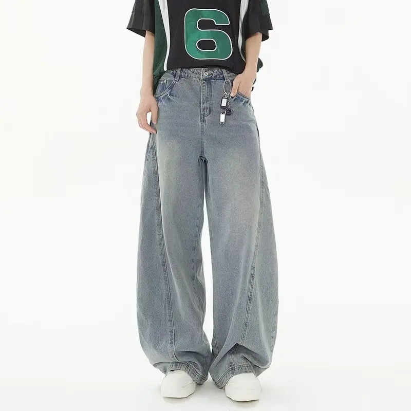 

American Retro Waed Wide Leg Knife Pants Loose Fit Casual Jeans for Men High Street Sle Spring Wear Youth Faion