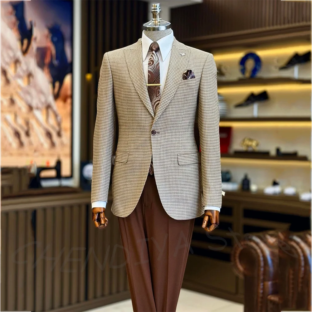 

Peaked Lapel Men Suits Classic Single Button Formal Male Clothes Slim Fit Business Office Wedding Party Male Outfit 2 Pieces