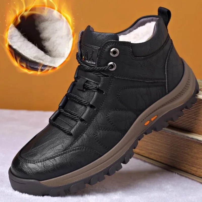 Winter Men\'s Wool Fur Boots Outdoor Thick Composite Sole Casual Shoes Cowhide Leather Designer Sewing Ankle Boots M86917