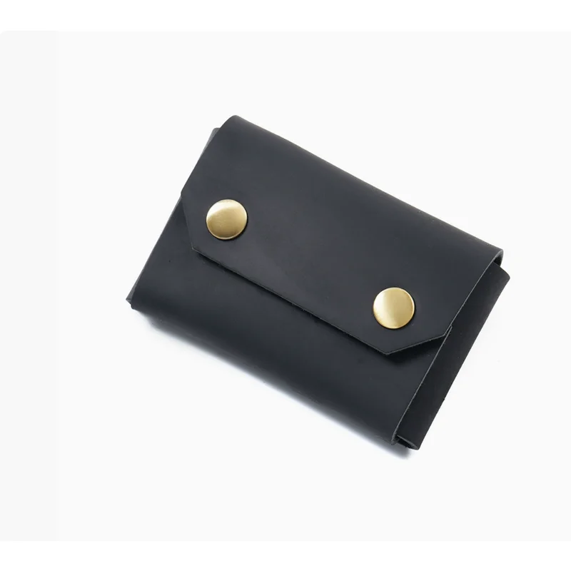 Vintage Crazy Horse Leather Simple Card Holder Genuine Leather Short Wallet Coin Purse Top Layer Cowhide Small Money Bag