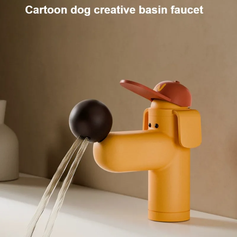 Cartoon dog creative washbasin faucet, cream wind bathroom hot and cold faucet, cute modeling sink faucet.