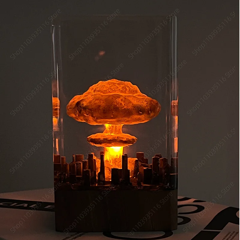 Creative Crystal Epoxy Resin Craft Atomic Bomb Explosion Mushroom Cloud Night Light Miniature Figurine