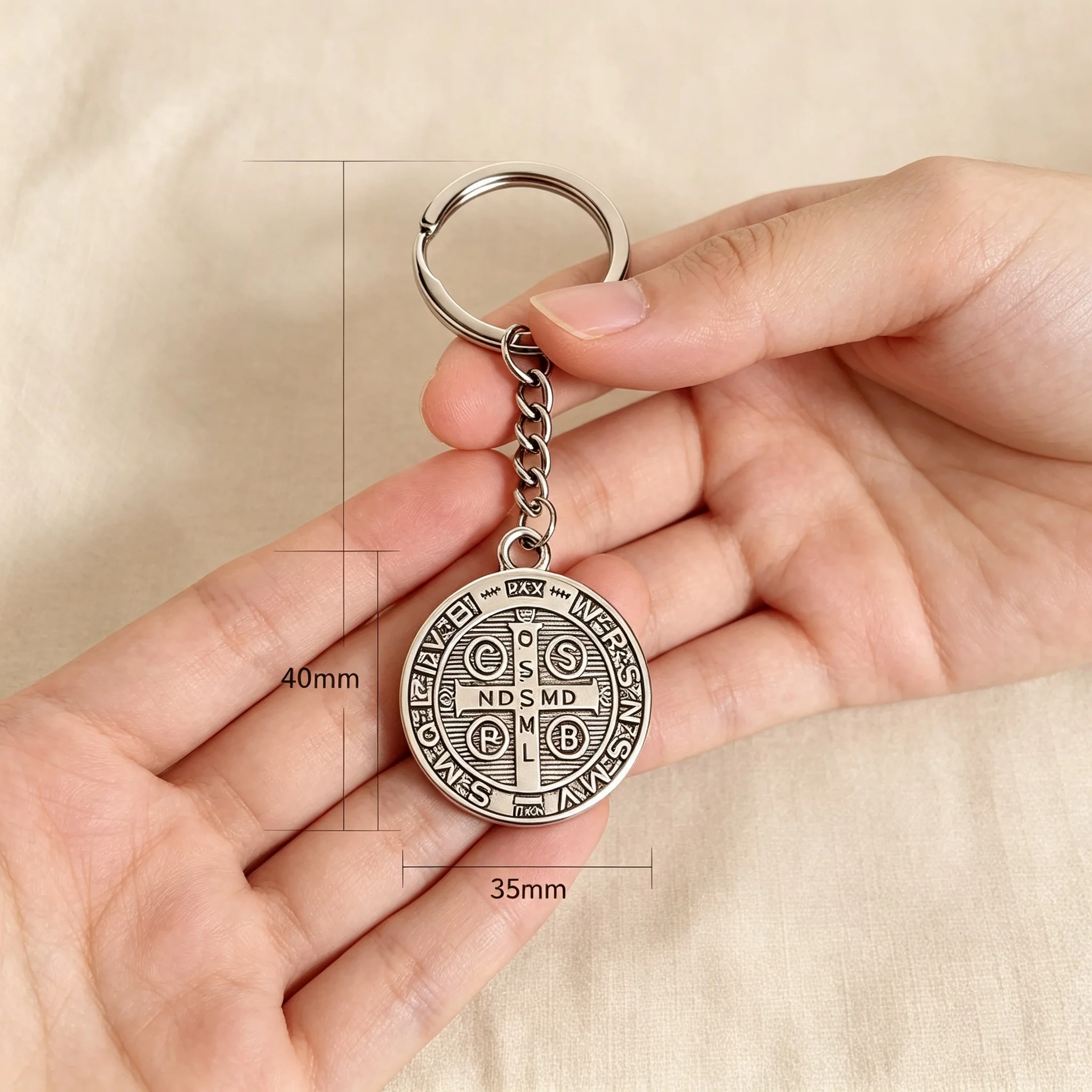 St. Benedikt-Medaillen-Schlüsselanhänger, Vintage Gothic Punk Charm für Männer und Frauen, Auto- und Taschenaccessoire, Geschenk – Detail 3