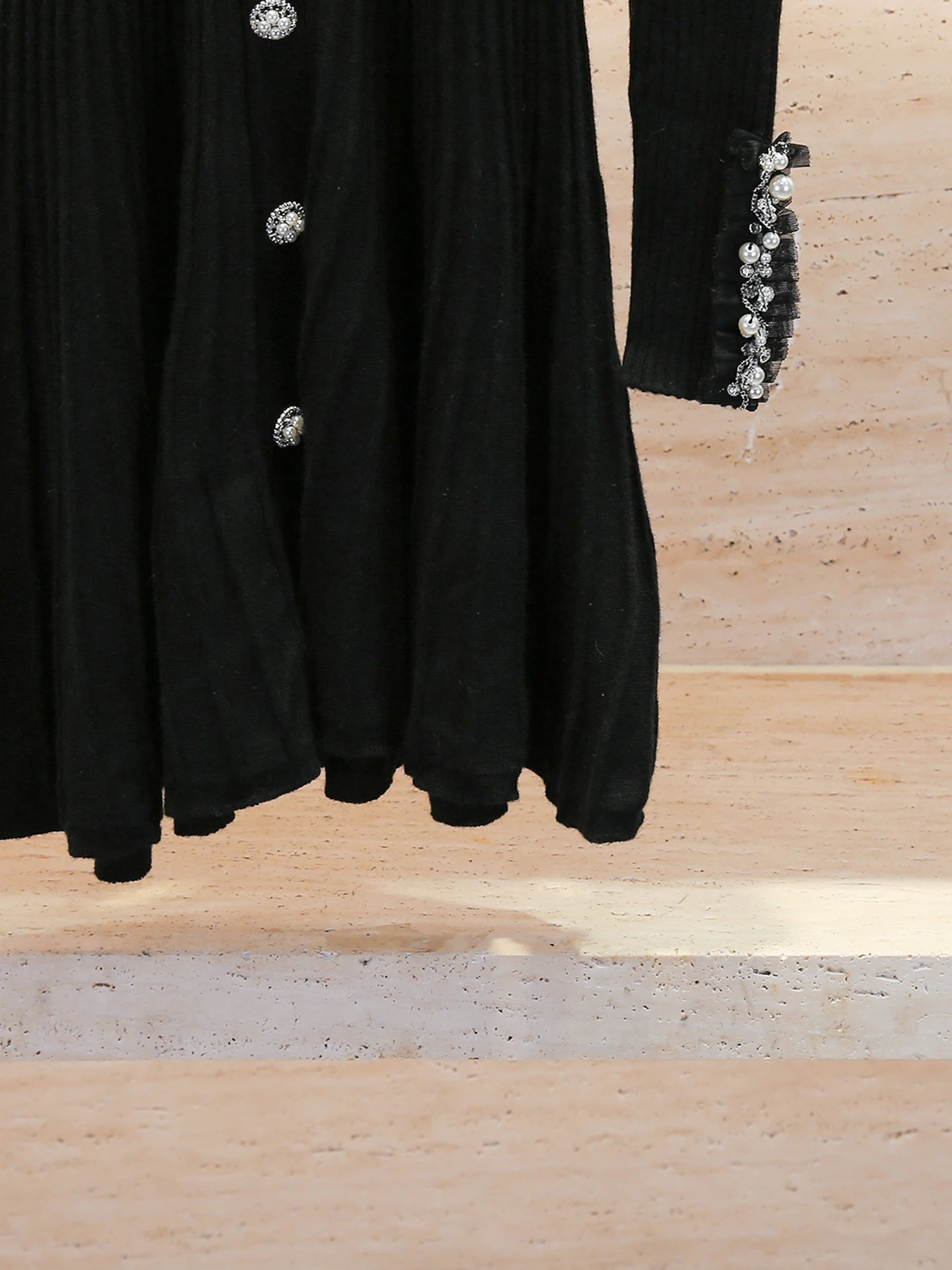 Haut de gamme tricoté Dr femmes taille haute perles lourdes conception Sensation jupe trapèze longue Sve ronde Ne confortable Brea...