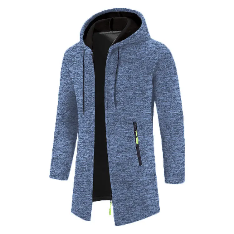 Men's Hooded Mid Length Jacket Long Sleeve Sweatshirts for Men Zipper Hooded Mens Winter Jacket Coat Black Sweater