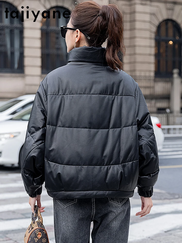 TAJIYANE 100% pelle bovina piumino d'oca colletto alla coreana corto piumino in vera pelle donna capispalla invernale abbigliamento donna 2025
