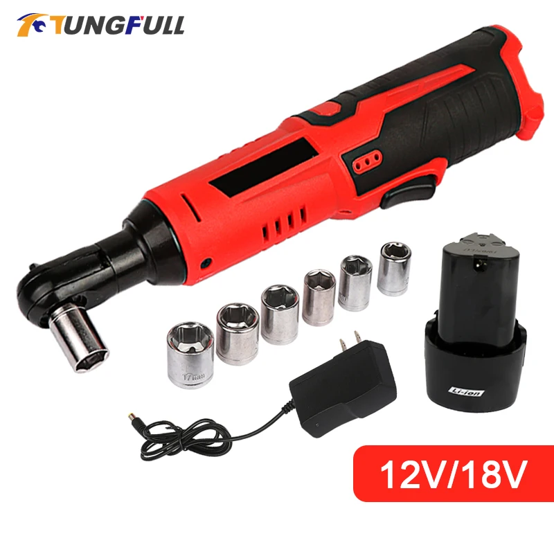 Cordless Electric Wrench 3/8 Inch Right Angle Ratchet Wrench 12V/18V Impact Drill Screwdriver Removal Screw Nut Car Repair Tool