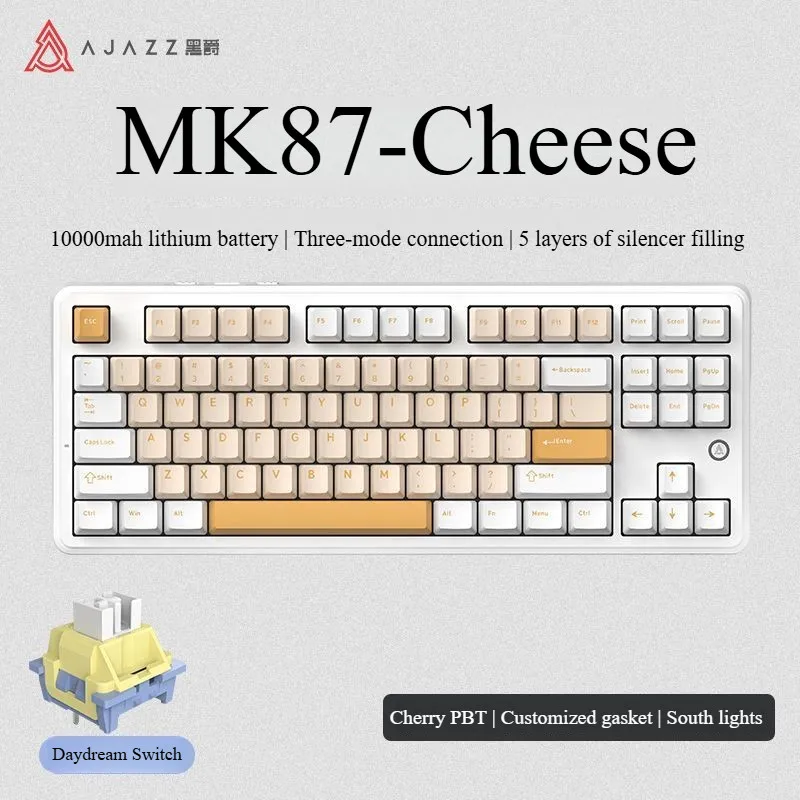 AJAZZ MK87 Keyboard Mekanik Gaming Nirkabel 3-mode RGB Layar TFT Gasket Full-key Hot Swappable 10000mAh Mendukung Windows/Mac