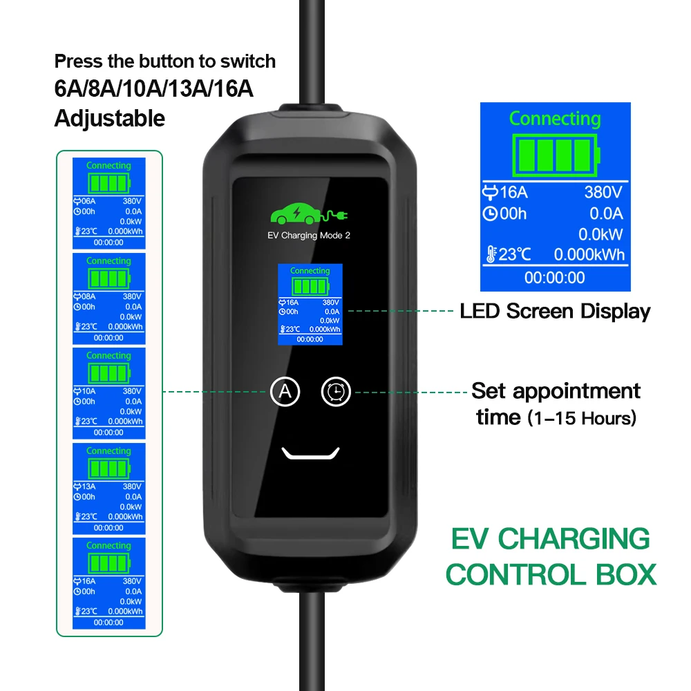 Chiefleed Portable 11KW 16A EV Portable Charger Type2 IEC62196-2 Charging Box Electric Vehicle Cars Charger CEE Plug 7M Cable