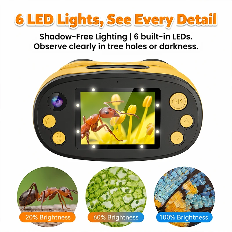 4K Microscope Camera 1000X Handheld Digital for Kids Pocket Microscope Screen Toys Birthday Gifts Girls Boys Child With 32G
