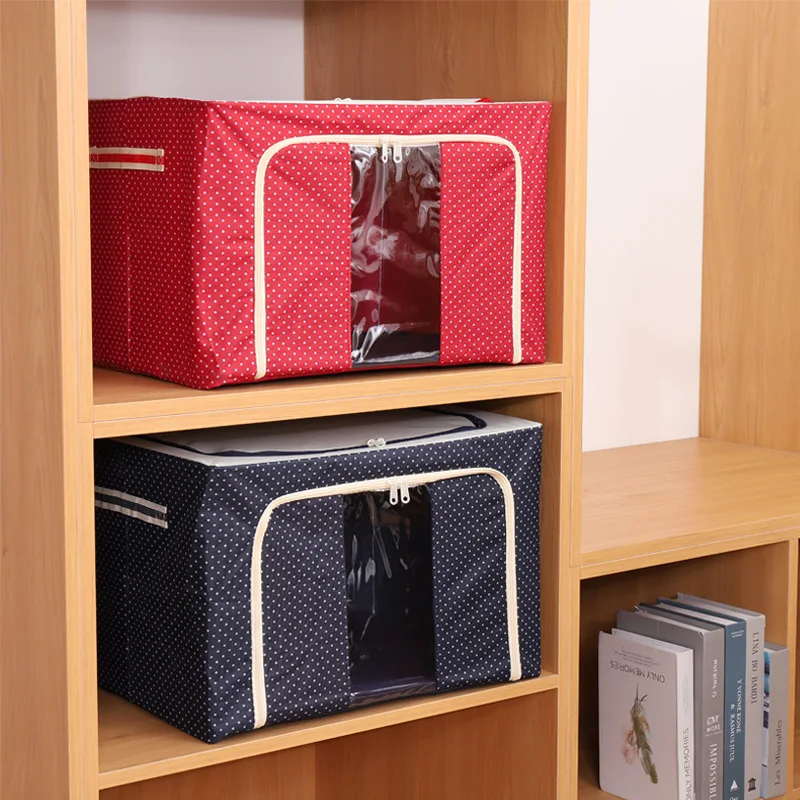 

Big Space 24L Oxford Cloth Steel Frame Storage Box Clothes Folding Storage Box Transparent Glove Box Clothing Toy Storage Box