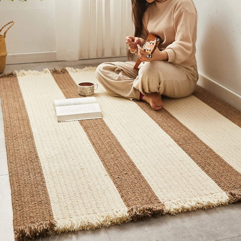 Hand Woven Carpet Japanese Style Luxury Solid Color Living Room Carpet No Glue Bedroom Floor Rug Sofa Coffee Table Mat Home
