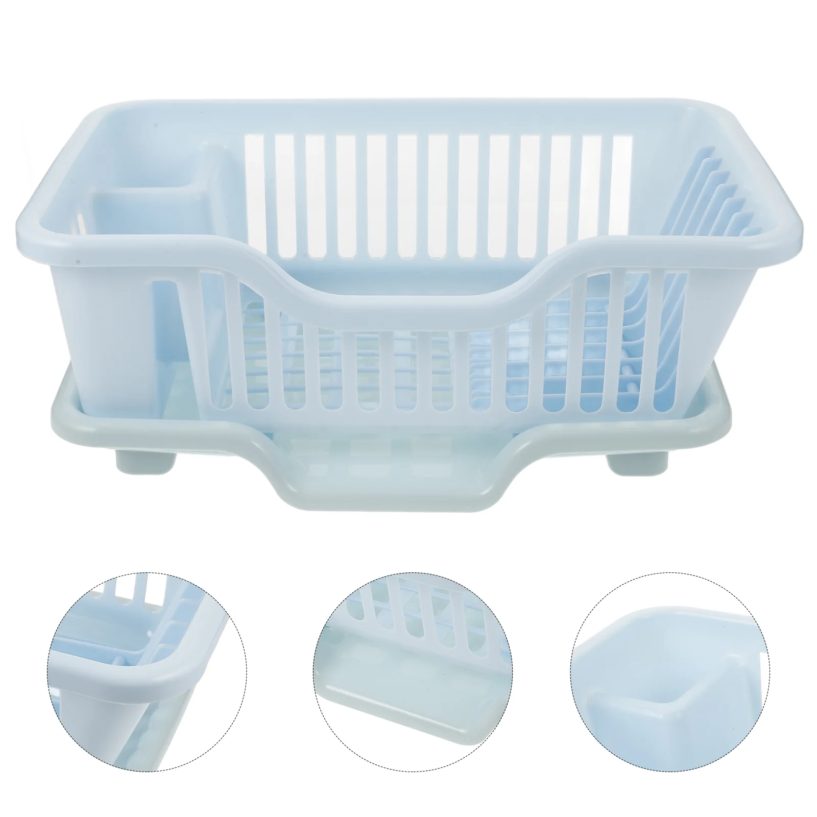 

Kitchen Storage Basket Drying Rack for Dishes Clothes Cutlery Drainer Sky-blue Plastic Countertop