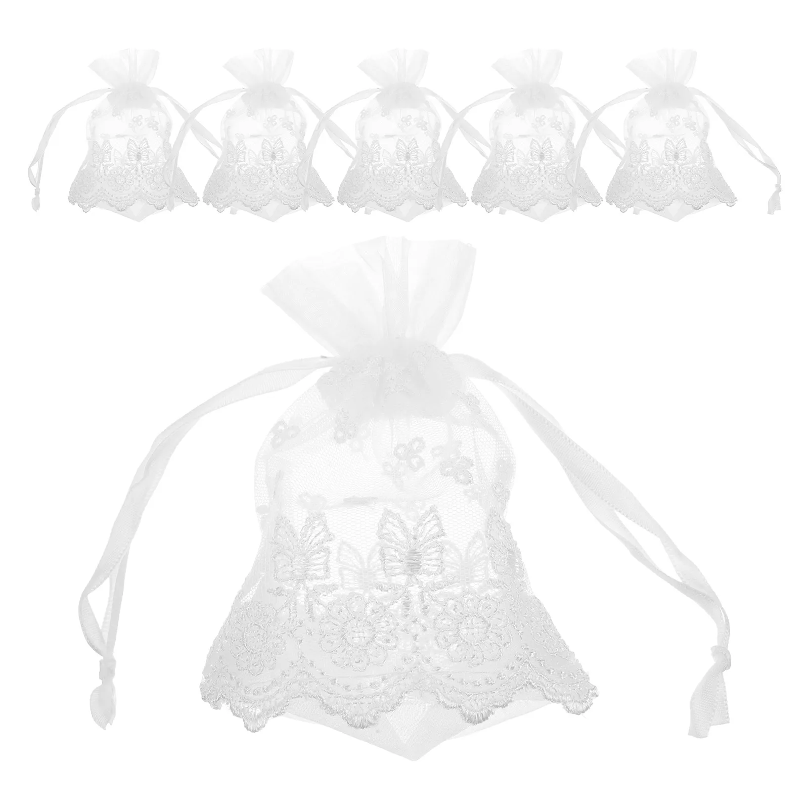 

6 Pcs Gift Bags Drawstring Brocade Jewelry Candy Small Sachet Wallet Butterfly White Bracelet