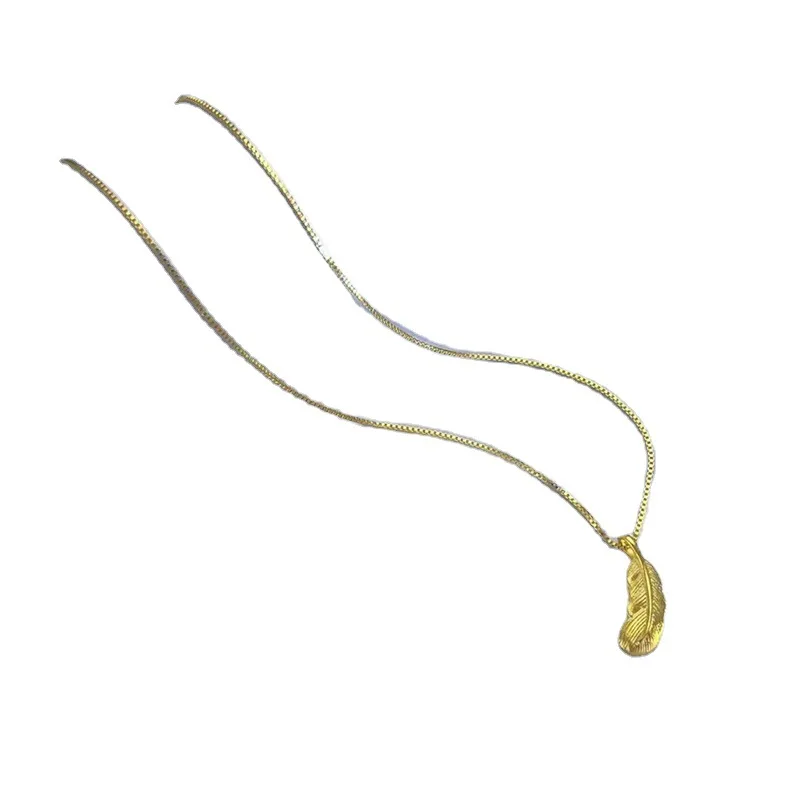 24K gold ring AU999 feather necklace set atmospheric fashion collarbone chain female style