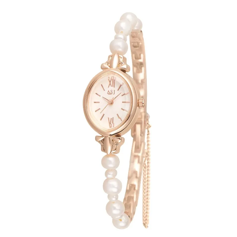 Reloj de cuarzo impermeable para mujer y niña, pulsera de cuentas de perlas de concha dulce y elegante, reloj de pulsera de lujo ligero