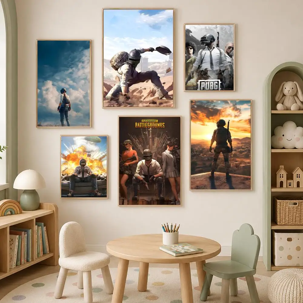 Game P-PUBG Battlegrounds Poster Self-Stick HD PP paper Wall Art Poster, Waterproof Decor for Bedroom, Living Room and Home