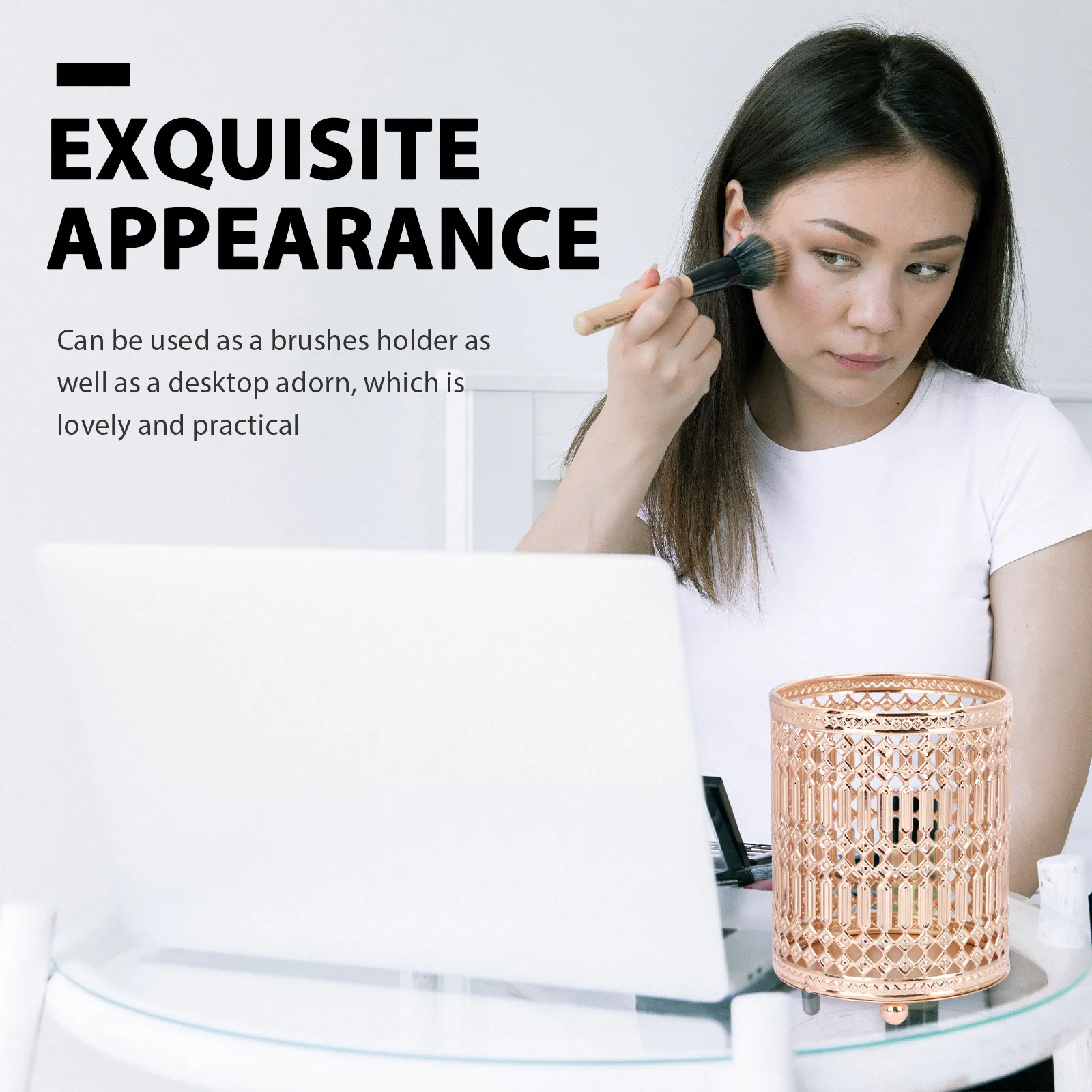 

1 шт. металлическая подставка для ручек с ажурным узором, органайзер для кистей, декоративный настольный контейнер для хранения кистей для макияжа, карандашей, для офисного стола