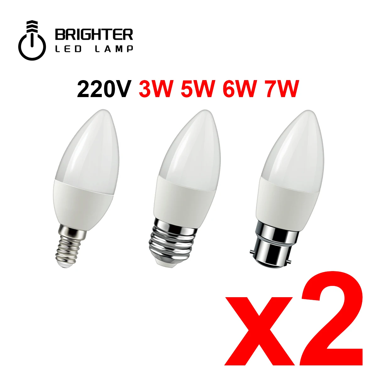 2PCS Led Candle Bulb C37 3W 5W 6W 7W E14 E27 B22 AC220v-240v 3000K 4000K  6000k For Home Decoration Lamp