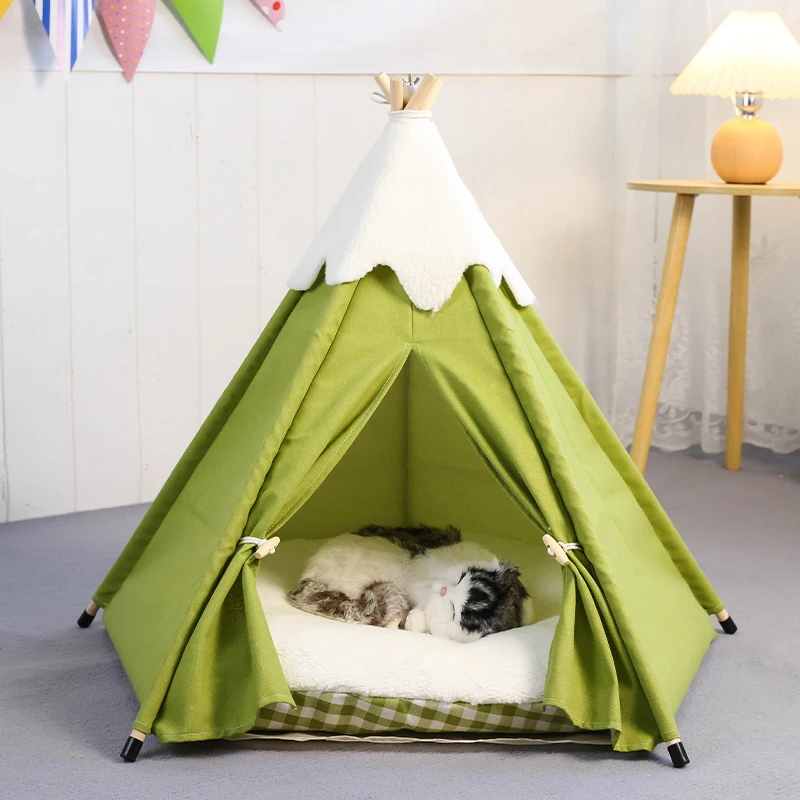 Imagem -02 - Tenda Teepee com Almofada de Pelúcia Grossa Cão Pequeno a Médio Elegante Macio Cama Aconchegante Portátil Lavável Interior Cachorro Casas