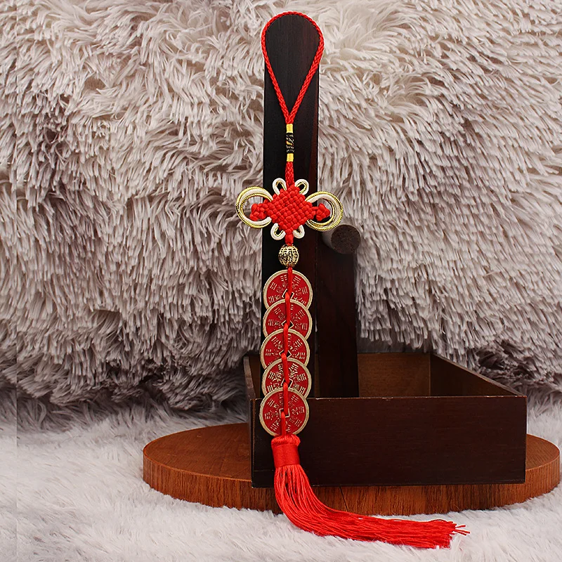 Mountain Ghost Coin Chinese Knot Tassel Pendant Vintage Crafts Thunder Gossip Golden Edge Plum Coin Door-to-Door Hanging