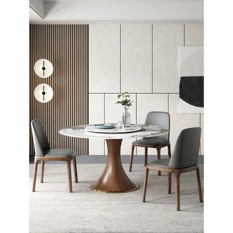

Slate dining table round modern simple Nordic solid wood household small apartment restaurant round table chair