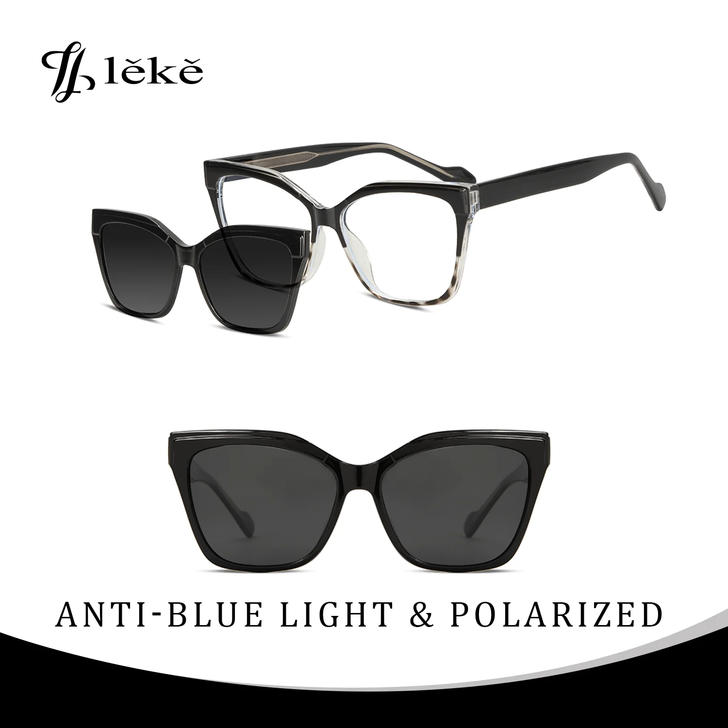

Leke Magnetic Set of Glasses, Dual-Purpose, Polarized Inner Anti-Blue Light, Fashionable and Simple Cat-Eye Sunglasses Can Be Used for Outdoor Travel, Driving or Fishing