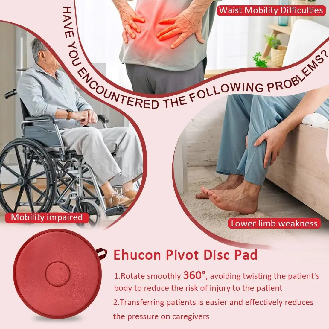 Ehucon Ergonomic 360°Rotating Cushion Safe Patient Turning Disc Non-Slip Comfort Floor Pad for Patients and Pregnant Women