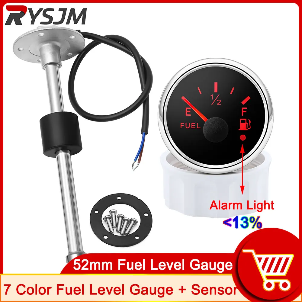 52mm LED Fuel Level Gauge + Fuel Float Level Sensor 240-33ohm For Auto Car Marine Boat With 7 Color Backlight 12V~24V Waterproof