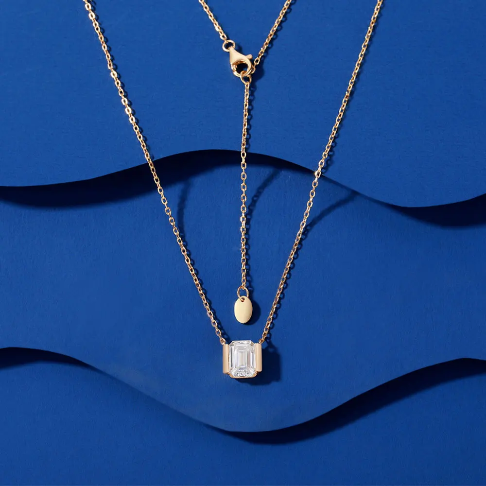 S925 Pure Silver Retro Style Small Square Moissanite Women's Diamond Pendant Necklace, Emerald Cut Artistic Elegant Light Luxury Valentine's Day/Commemorative Gift, Birthday Gift, Holiday Gift, Unique Jewelry