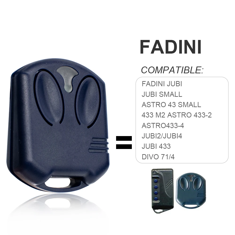 For FADINI Astro 433 2TR / JUBI 433-2 433-4 DIVO 71/4 Garage Door Remote Control Rolling Code Command Key Fob Replacement