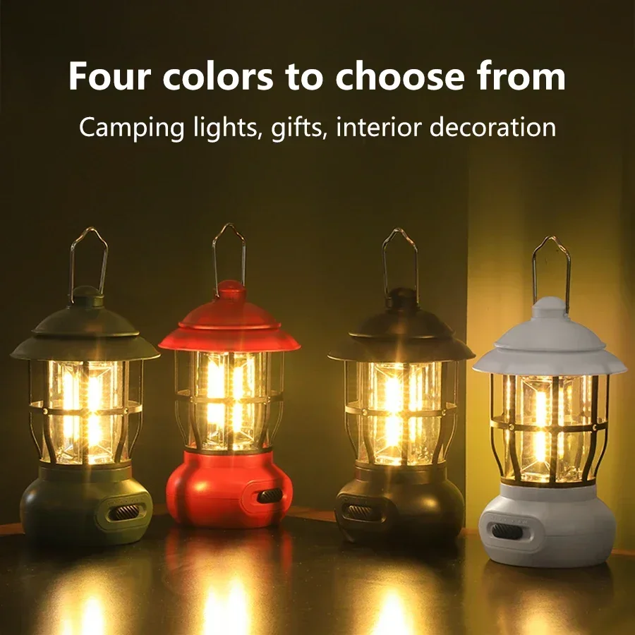 

Portable Retro Camping Lights Rechargeable COB Atmosphere Light Stepless Dimming Outdoor Waterproof Camping Hiking Fishing Light