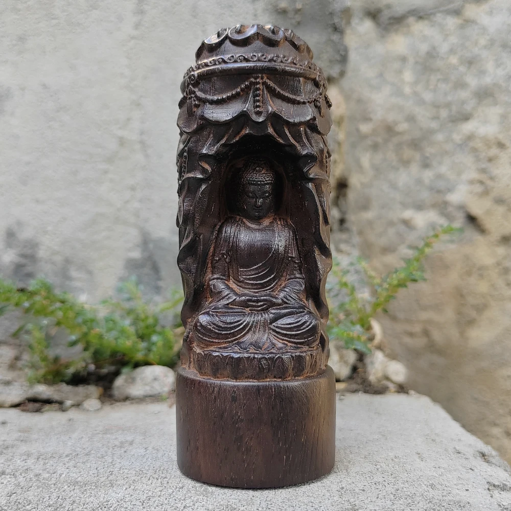 3.9 Inch Hand-Carved Wooden Buddha Statue Ornament, Chinese Style, Meditation Theme, Suitable for Party Decoration, Holiday Decoration, Bedroom, Housewarming Gift, New Year's Gift, Home Decor, Office Decoration