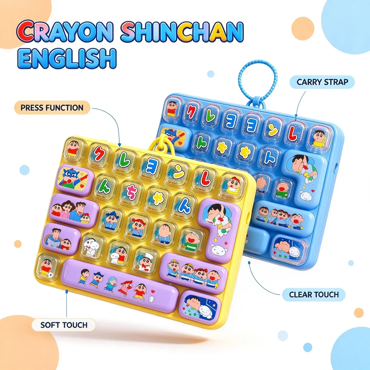 Crayon Shin-chan 26Grid Keycap Clicker Anti Stress Fidget Keyboard Keychain Japanese alphabet Button Hand Relax Gift 26구 키캡 키링