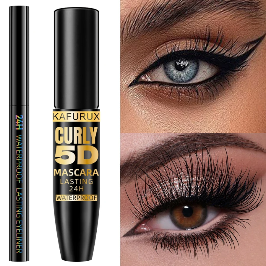 Matita e mascara per eyeliner neri da 2 pezzi a lunga durata a prova di sbavature per il trucco degli occhi audace, cosmetici per eyeliner naturali per regali da donna