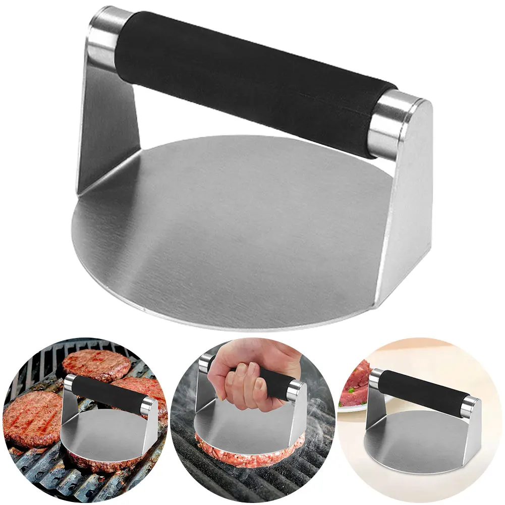 Stainless Steel 5.5 Inch Smash Burger Press Round Hamburger Smasher Tool with Anti-Scald Handle for Perfect Smash Burgers Bacon