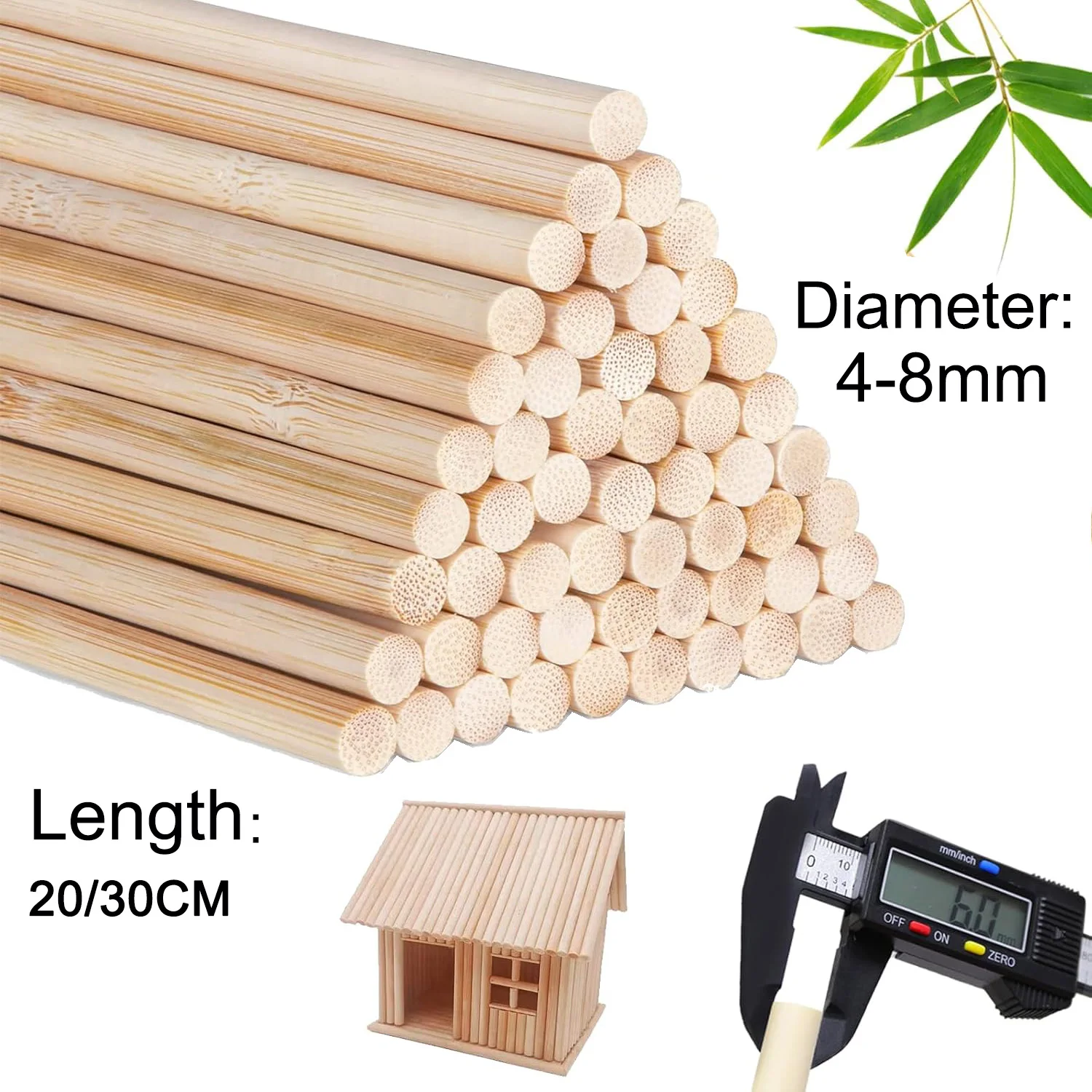 4-8mm Round Wooden Bamboo Sticks DIY Handmade Craft Making Small Wooden Stick Material For WoodworkingSupplies length 20/30cm