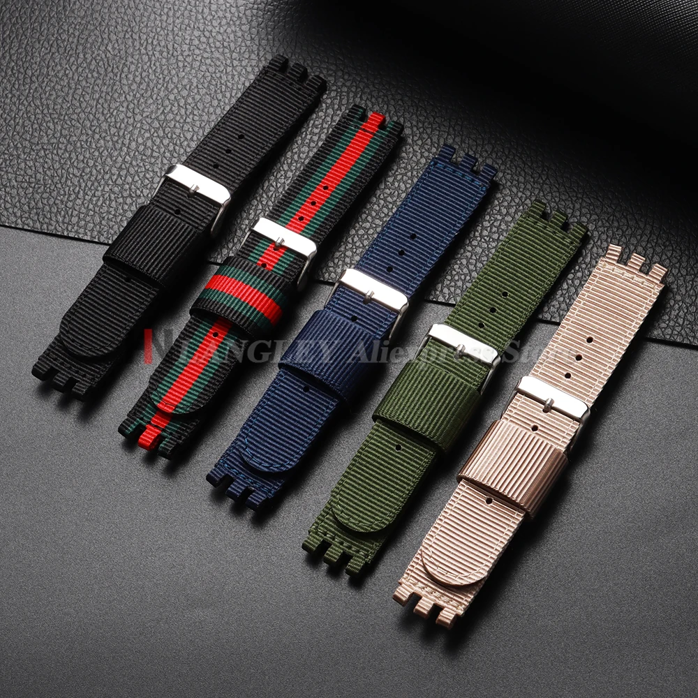 17 мм, 19 мм, 20 мм, тканевый нейлоновый ремешок для часов Swatch, тканый браслет, сменный браслет для женщин и мужчин, зеленый, черный, аксессуары для спортивных часов