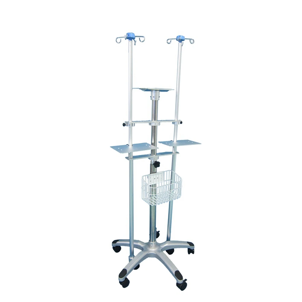 

Adjustable Height Medical Monitor Multi Patient Monitor and Pump Working Station Trolly Manule Aluminum Alloy Lifter Post