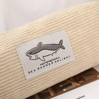 Cute Corduroy Pencil Case Little Shark Embroidery Pen Bag Pouch Gift for Girls&Kids School Office Stationery Organizer Supplies 5