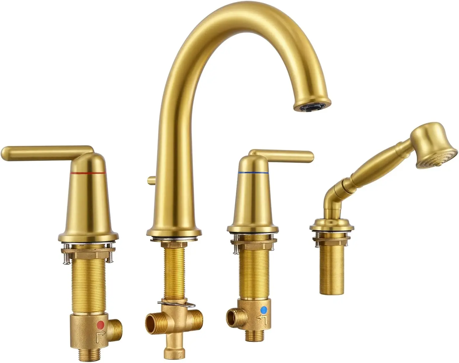 Deck Mount Bathtub Faucet with Valve Classic Gooseneck Tub Faucets with Diverter High Flow Tub Filler Brushed Gold WT