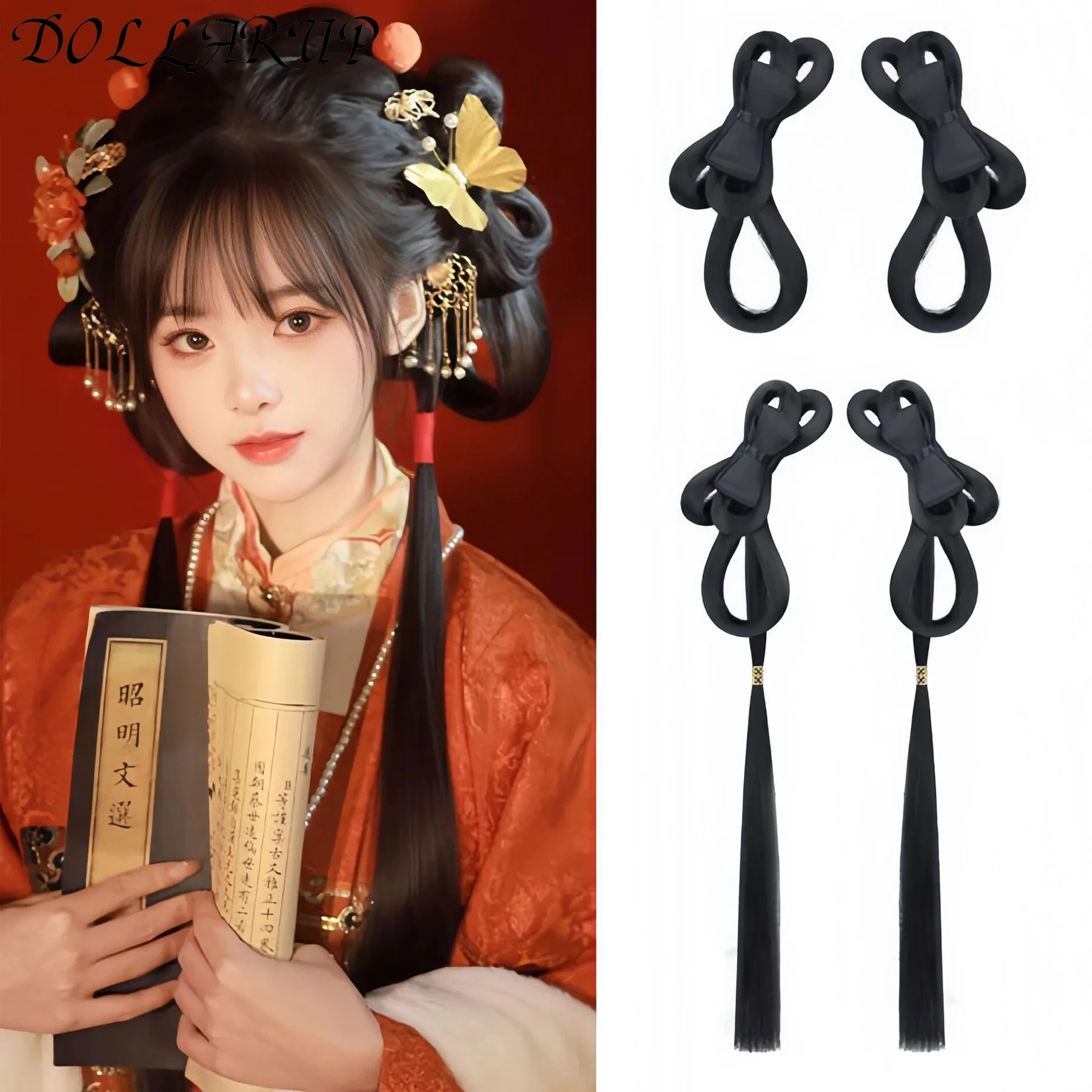 

JKL Синтетический парик Hanfu, повязка на голову, антикварный бант, булочка для новичков, ежедневная песня и династия Мин, стильный костюм, булочка