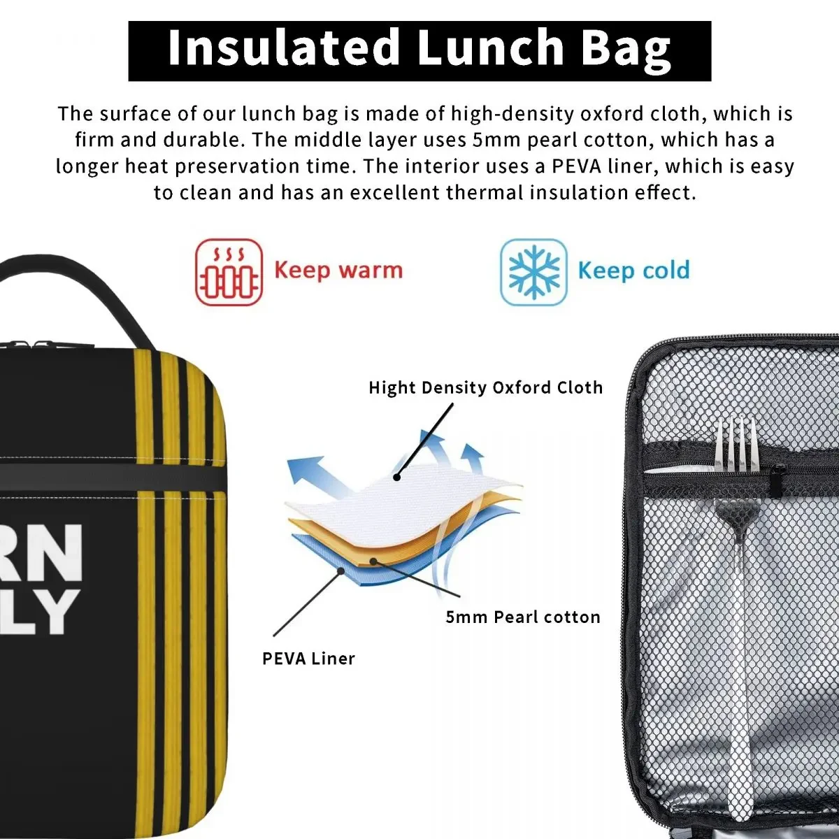 Born To Fly Captain Stripes Flight Pilot Lunch Boxes Multifunction Aviation Airplane Cooler Thermal Food Insulated Lunch Bag