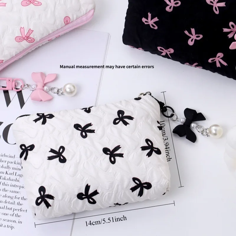 Cute, Large Capacity, High-End Makeup Bag,Embroidered Bow Makeup Bag, High Appearance Level, Coin Purse Storage Bag