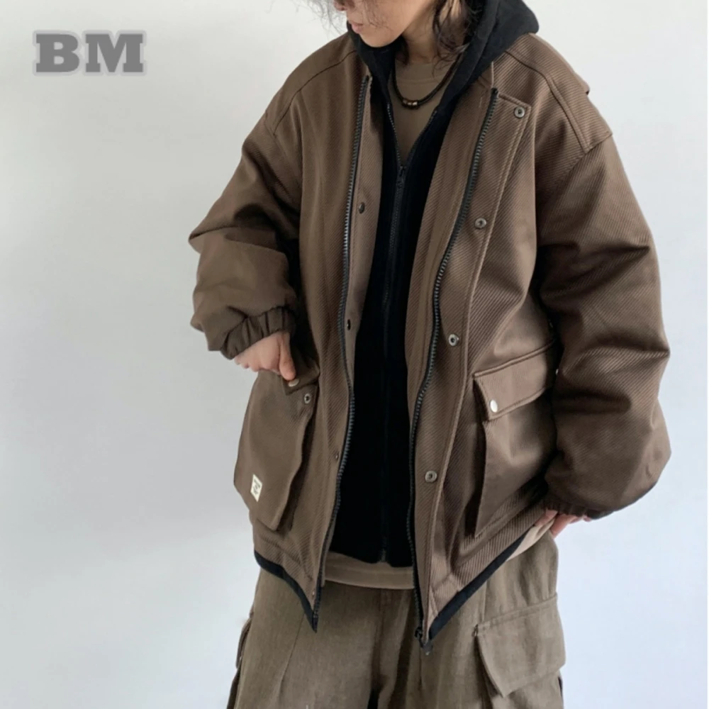 

High Quality Fake Two Winter Men'S Padding Streetwear Mens Jacket Korean Fashion Thick Hooded Coat Harajuku Casual Jackets Male