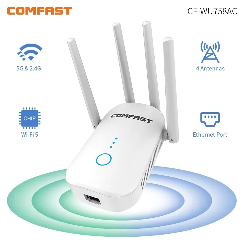 Repetidor De Sinal 1200Mbps Wi Fi Repeater Dual Band 5G 2.4G Repetiteur Long Range Booster 4 Antenna Wi-fi Amplifier Puissant